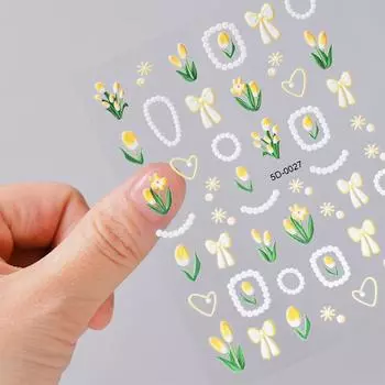 Свежий тюльпан рельеф 3D наклейки для ногтей милая цветочная девушка элегантный стиль 5D рельеф наклейка для ногтей цветочный узор маникюр слайдер декор 4