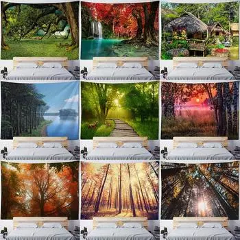 Свежий зеленый лес природный пейзаж пейзаж гобелен домашняя комната спальня гостиная украшение стены фон ткань гобелен 100x75cm