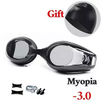 Swimming Caps Swimming Goggles With Ear-plug Professional Anti-fog UV Men Women Silicone Myopia Swimming Glasses
