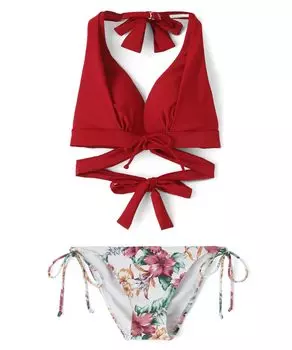 Swimsuit Bikini Set Natural but Firmly Fits Up Wireless Bikini Red x Pink [San-Ai Paradise] [Natural Bra] 55-53-2-1576