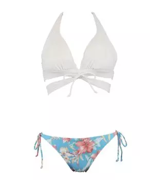 Swimsuit Bikini Set Natural but Firmly Fits Up Wireless Bikini White x Blue [San-Ai Paradise] [Natural Bra] 55-53-2-1576