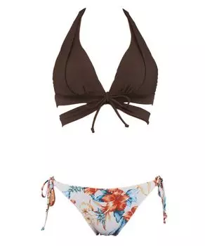 Swimsuit Bikini Set Natural but fits well Up Wireless Bikini Brown x Orange [San-Ai Paradise] [Natural Bra] 55-53-2-1576