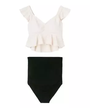 Swimsuit Bikini Set Shape Swim Wireless Bikini White x Black [Sanai Paradise] [Natural Light] 55-53-4-1030