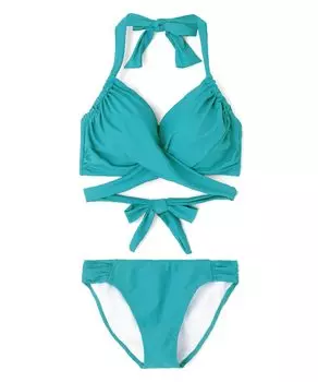 Swimsuit Bikini set Uses Wacoal standard product suitable for large breasts of GHI cup Wire swimsuit Green [San-ai Paradise] cup, [Glamorous fit] зелёный