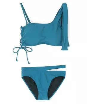 Swimsuit Bikini set with it creates plump and beautiful breasts even though it is wireless One shoulder bikini Green [San-Ai Paradise] Co-developed зелёный