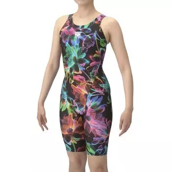 Swimsuit Fitness One Piece Spats Half Snug Black x Pink L [Arena] (Open Back, Leg, Pad) Women s (BKPK)