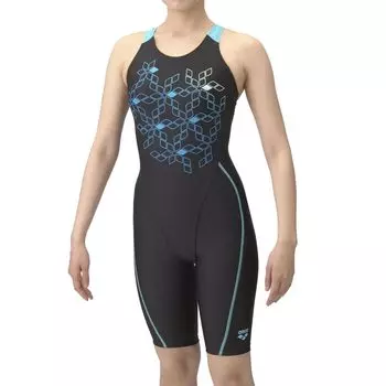 Swimsuit Fitness One Piece Spats Half Snug Black x Blue XO [Arena] (Open Back, Leg, Pad) Women s (BKBL)