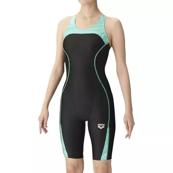 Swimsuit Fitness One Piece Spats Half Snug Black x Mint L [Arena] (Open Back, Leg, Pad) Women s (BKMT)