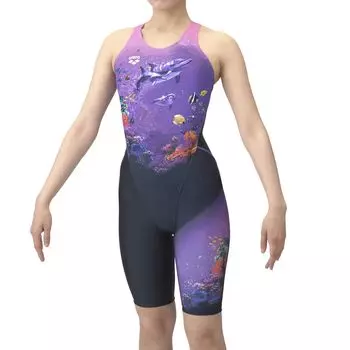 Swimsuit Fitness One Piece Spats Half Snug Navy x Purple O [Arena] (Open Back, Leg, Pad) Women s (NVPP)