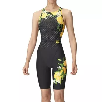 Swimsuit Racing One Piece Spats Black x Yellow L Size [Arena] (Open Back/Half Leg) Women s (BKYL)