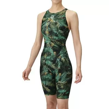 Swimsuit Racing One Piece Spats Girls Green x Yellow R130 [Arena] (Open Back/Half Leg) (GRYL)