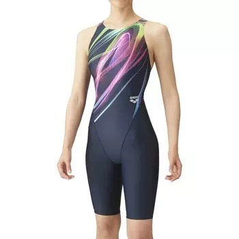 Swimsuit Racing One Piece Spats Navy x Purple O [Arena] (Open Back/Half Leg) Women s (NYPL)