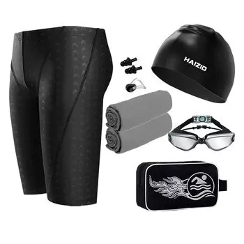 Swimsuit Set Piece Competitive Swimming Goggles Fitness Swimming Swimsuit Underwater Glasses Swim Cap Same Towel Ear Plugs 2XL [Mottace] Men s [7