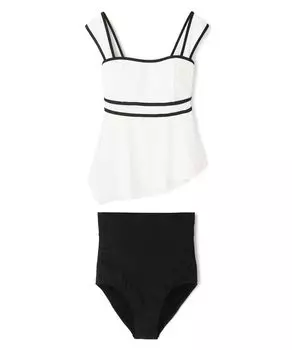 Swimsuit Tankini Set Shape Swim Wireless Bikini White x Black [San-ai Paradise] [Natural Light] 55-53-4-1032