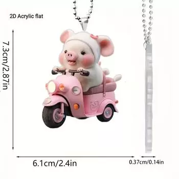 Свинья Акриловый Причудливый Ездящий Трехколесный Велосипед Подвеска для Зеркала Заднего Вида Ретро Украшение для Автомобиля