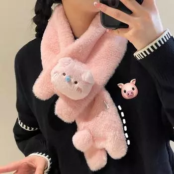 Свинья Зимние Теплые Варежки с Мультяшным рисунком с Толстыми Плюшевыми Перчатками Подвесные Шеи Студенты Холодные Два Комплекта snotty Pig scarf белый
