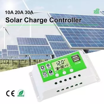 Свинцово-кислотный AGM GEL железо литий-ионный литиевый аккумулятор Панель солнечных батарей 12v24v Контроллер зарядного устройства USB 5V LCD 10A/20A/30A PWM Регулятор солнечного зарядного устройства 30A
