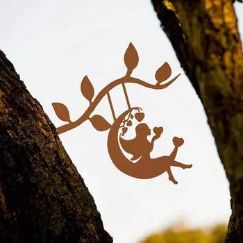 Swing Elf on Branch Steel Silhouette - Add a touch of elegance and grace to your home and garden with this lovely metal wall art бежевый