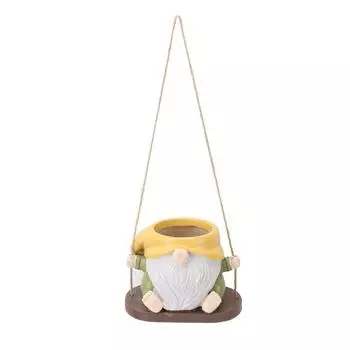 Swing Plant Pot Resin Cute Faceless Gnome Figurine Decorative Hanging Planter for Indoor Outdoor