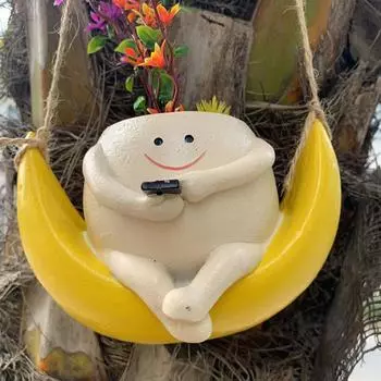 Swing Smile Face Planter Creative Hanging Swing Chair Planter Smile Face Flower Container for Indoor Outdoor Plant
