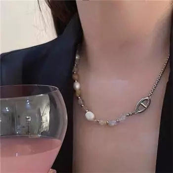 Свиной нос, простые темпераментные бусины, неправильная текстура, гравийное ожерелье, цепочка на шею, хип-хоп, цепочка на ключицу, ювелирные изделия для женщин