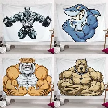 Свирепые животные акула-носорог собака гобелен мачо фон ткань фитнес гостиная спальня украшение дома 100x75cm