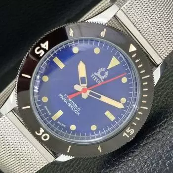 SWISS 40MM TITUS MENS REFURBISHED TURNABLE BEZEL BLUE DIAL WATCH 430572-2 R103-a430572