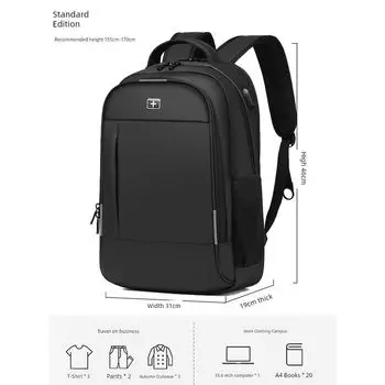 Swiss Army Knife Large Capacity Business Trip Men s Backpack Black small size upgrade (15.6 inches)