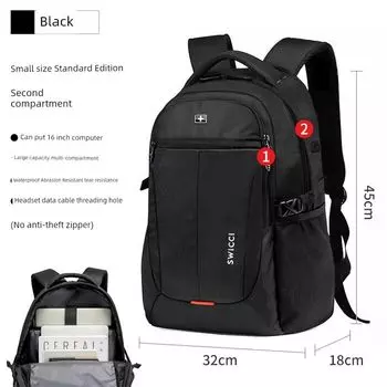 Swiss Backpack Men s Backpack Large Capacity Travel Business Computer Backpack Middle School Student Schoolbag College Student High School 199 [Standard small size] Black