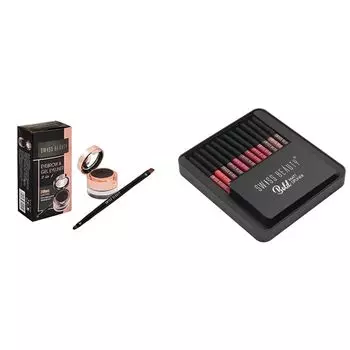 Swiss Beauty Eyebrow & Gel Eyeliner 2 in 1, Eye MakeUp, Black-01, 7g + Swiss Beauty Bold Matte Lipliner Pencil, 12 разноцветных, (1,8 г) Пакет из 12