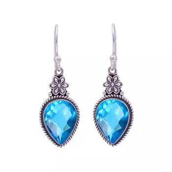 Swiss Blue London Blue Topaz 925 Sterling Silver Earring V9602, Blue Earring, Pear Earring, Valentin s Day Gift, Gift For Her, Birthday Gift, Handmade