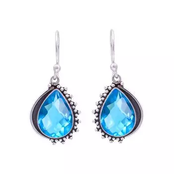Swiss Blue London Blue Topaz 925 Sterling Silver Earring V9843, Blue Earring, Pear Earring, Valentin s Day Gift, Gift For Her, Birthday Gift, Handmade
