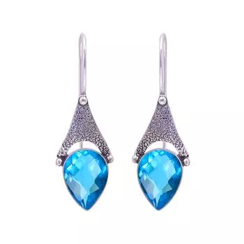 Swiss Blue London Blue Topaz 925 Sterling Silver Earring V9643, Blue Earring, Pear Earring, Valentin s Day Gift, Gift For Her, Birthday Gift, Handmade