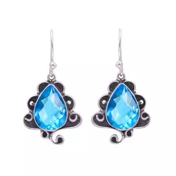 Swiss Blue London Blue Topaz 925 Sterling Silver Earring V9803, Blue Earring, Pear Earring, Valentin s Day Gift, Gift For Her, Birthday Gift, Handmade