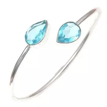 Swiss Blue Quartz Gemstone Handmade Silver Jewelry Cuff Bracelets 7 Adjustable