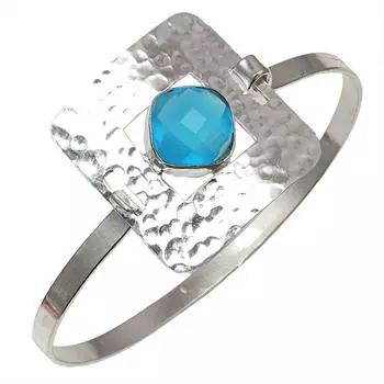 Swiss Blue Quartz Gemstone Handmade Silver Jewelry Cuff Bracelets 7 Adjustable