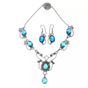 Swiss Blue Quartz Gemstone Jewelry Necklace & Earrings 18-20