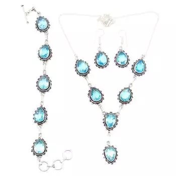 Swiss Blue Quartz Gemstone Jewelry Necklace Set 18-20