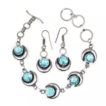 Swiss Blue Quartz Gemstone Women s Unisex Jewelry Bracelets Set 18-20