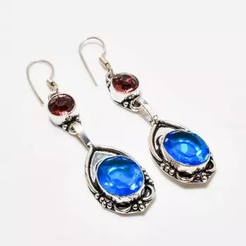 Ювелирные серьги с покрытием из швейцарского голубого топаза и аметиста 925 пробы, 2,5 дюйма