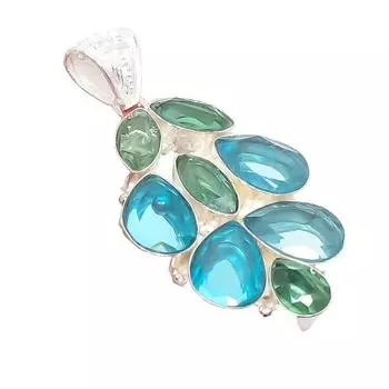 Swiss Blue Topaz, Amethyst Gemstone 925 Sterling Silver Jewelry Pendant 2.36 AH-5235 2.17 синий