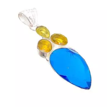 Swiss Blue Topaz, Citrine Gemstone 925 Sterling Silver Jewelry Pendant 2.56 AH-5254 2.17 синий