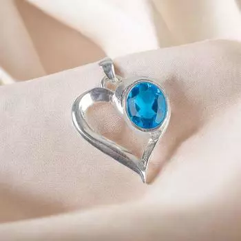 Swiss Blue Topaz Gemstone 925 Sterling Silver Jewelry Necklace Pendant For Her CP-5-3