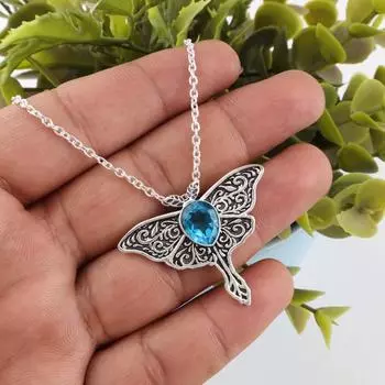 Swiss Blue Topaz Gemstone 925 Sterling Silver Boho Jewelry Vintage Pendant 1.2 CP-31-1