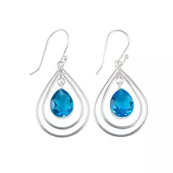 Swiss Blue Topaz Gemstone 925 Sterling Silver Handcrafted Jewelry Earrings 2.00 EE-34-1