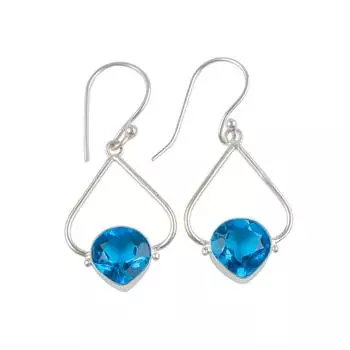Swiss Blue Topaz Gemstone 925 Sterling Silver Artisan Jewelry Earrings For Wife EE-33-8