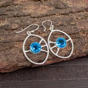 Swiss Blue Topaz Gemstone 925 Sterling Silver Jewelry Handmade Earrings 2.00 EE-52-7