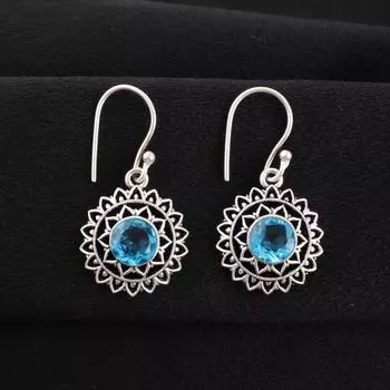 Swiss Blue Topaz Gemstone 925 Sterling Silver Jewelry Drop/Dangle Earrings1.57 CE-19-7