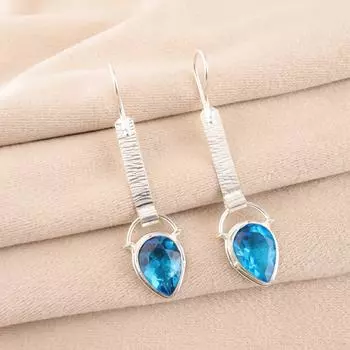Swiss Blue Topaz Gemstone 925 Sterling Silver Jewelry Handmade Earrings 2.3 EE-166-2