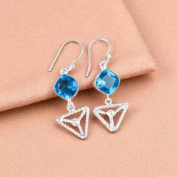 Swiss Blue Topaz Gemstone 925 Sterling Silver Jewelry Handcrafted Earrings 2.00 EE-45-2